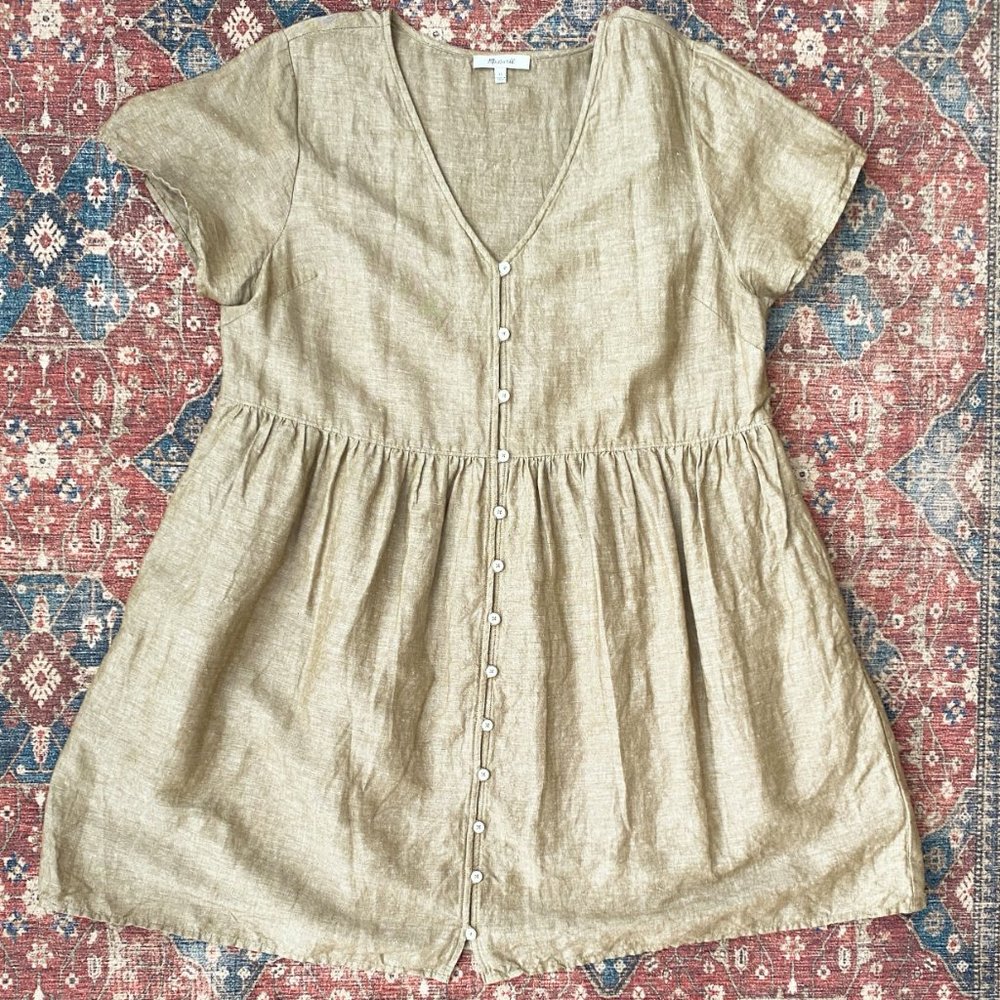 Madewell V-Neck Linen Blend Mini Dress